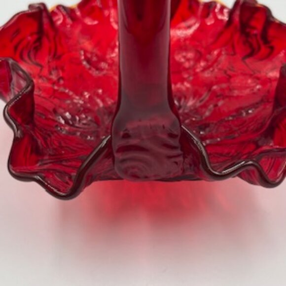 Fenton 1997 Ruby Red Glass Basket Ruffled Edge Hand Blown American Glass - Picture 3 of 8